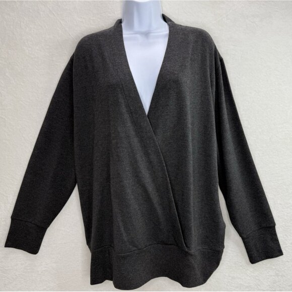 Athleta Women's Purana V-Neck Wrap Sweatshirt Size Large Color Black Heather - Picture 3 of 9